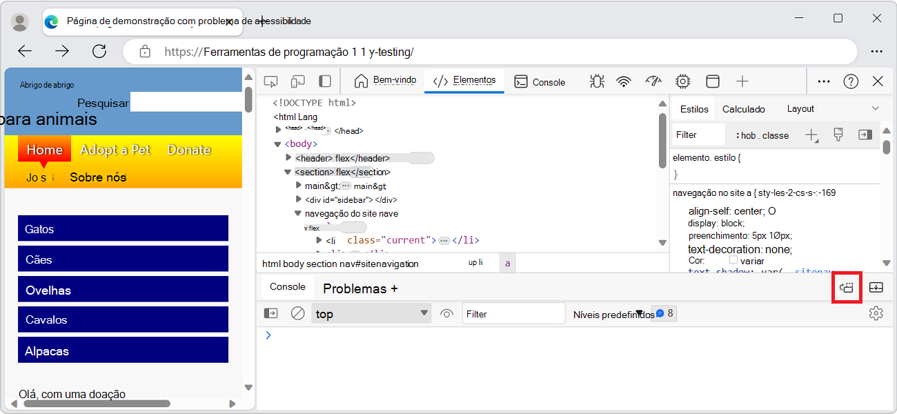 O ícone de Visualização Rápida do Dock, exibido na barra de ferramentas de Visualização Rápida, na parte inferior do DevTool