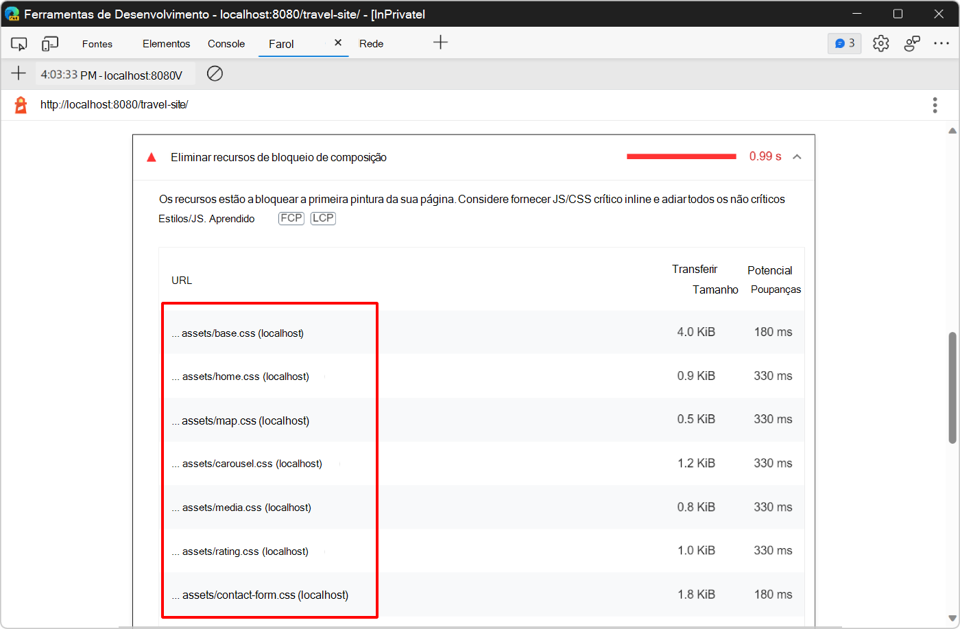 Mais informações sobre a oportunidade Eliminar recursos de bloqueio de renderização