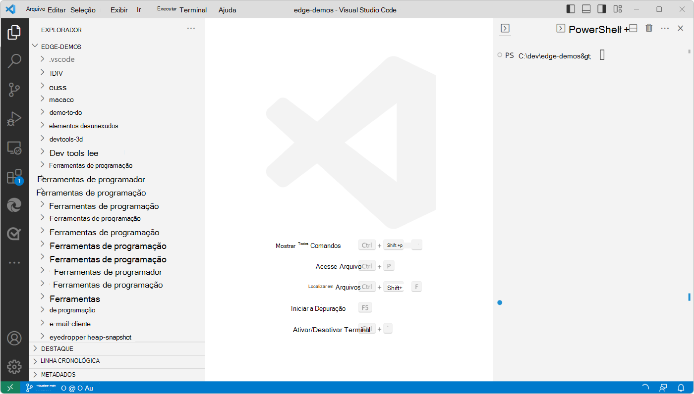 Visual Studio Code, agora configurado com o código-fonte