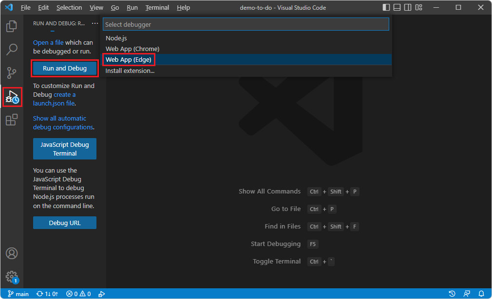 Iniciar o DevTools do Microsoft Edge no depurador de JavaScript
