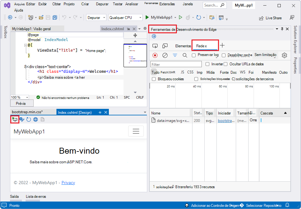 Microsoft Edge Developer Tools para Visual Studio: ferramenta de rede do DevTools