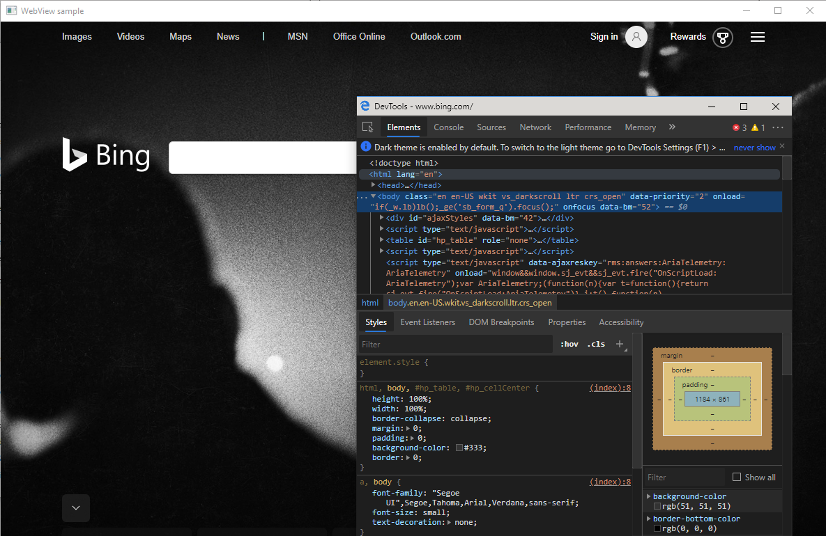 Depuração do DevTools em um controle WebView2