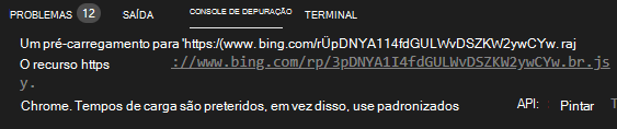 O console de depuração no Visual Studio Code