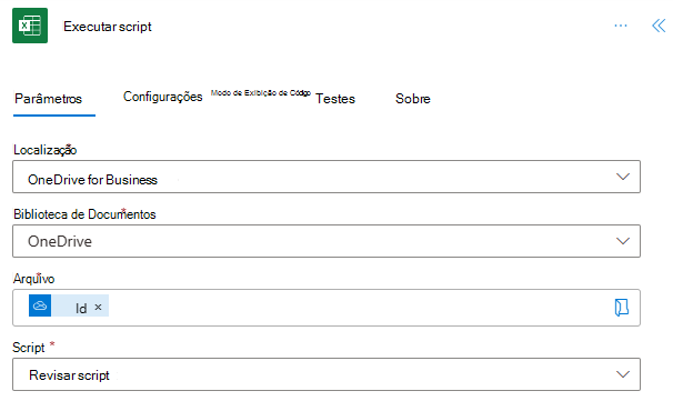 O conector do Excel Online (Business) concluído no Power Automate.