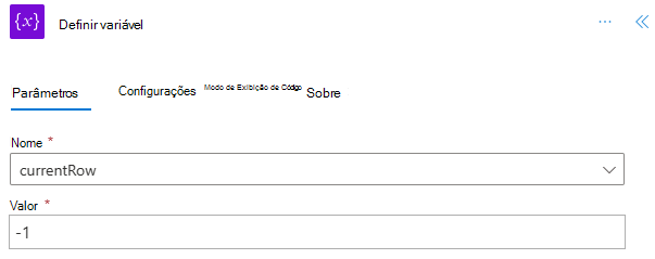O controle 'Definir variável' concluído.