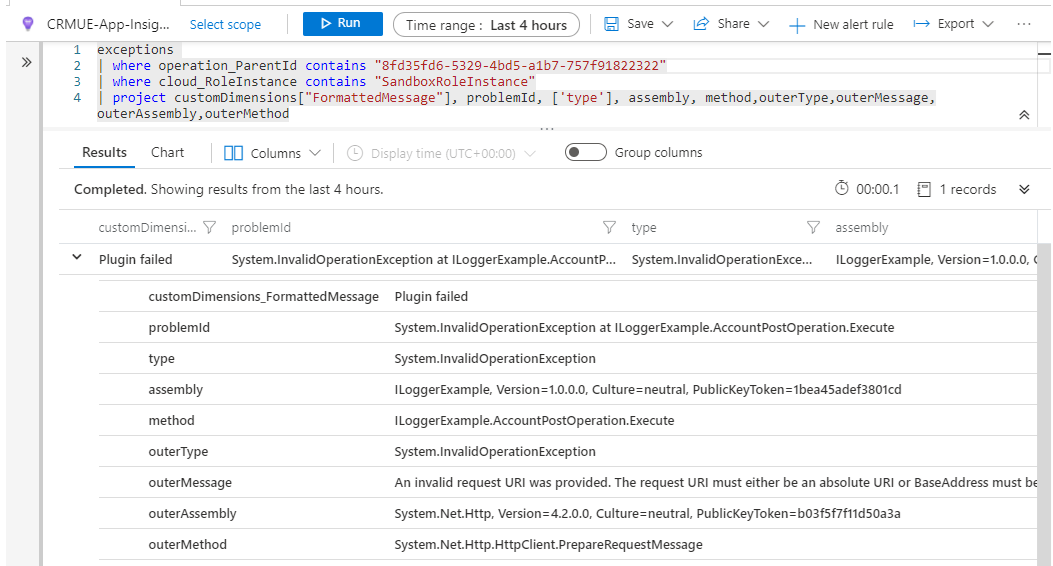 Concentre-se no log de erros gerado pelo seu código filtrando por cloud_RoleInstance.