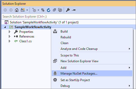 gerenciar pacotes nuget.