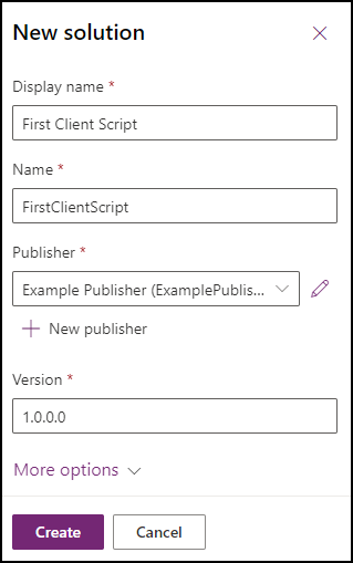 Formulário de solução para a primeira solução de script do cliente