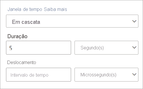 Captura de ecrã que mostra as definições de duração e desfasamento para uma janela temporal contígua.