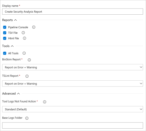 Configurando a tarefa de compilação do Relatório de Segurança