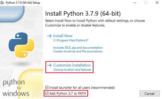 Instalação de Python 3.7 - Adicionar Python 3.7 ao PATH