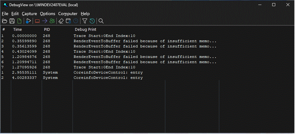 Captura de tela DebugView