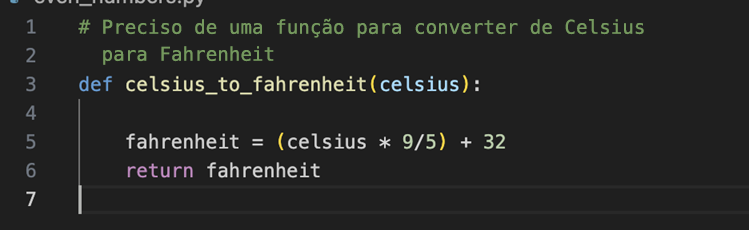 Captura de tela do Copilot criando um código de conversão de temperatura a partir de um comentário.