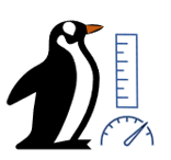 Um pinguim com uma régua e balanças de pesagem