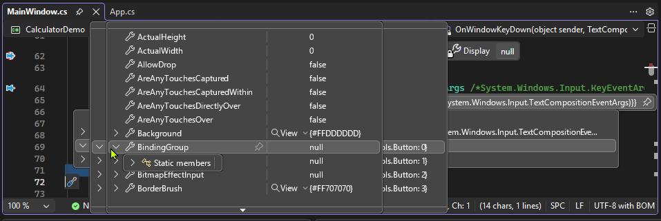Captura de ecrã que mostra como expandir a árvore de objetos em Visual Studio.