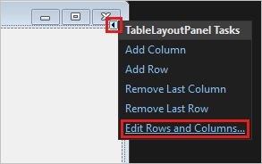 Captura de ecrã mostra as tarefas do TableLayoutPanel.