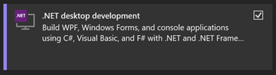 Captura de tela que mostra a carga de trabalho de desenvolvimento da área de trabalho .NET no instalador do Visual Studio.