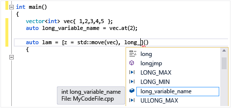 Janela do Visual C++ Complete Word