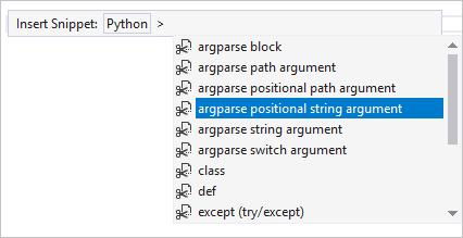 Captura de tela que mostra como selecionar um trecho de código por meio do comando Inserir trecho de código.