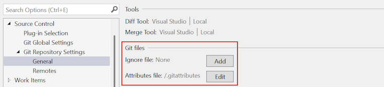 Captura de ecrã que mostra a secção para Adicionar o ficheiro gitignore e Editar o ficheiro gitattributes no teu repositório.