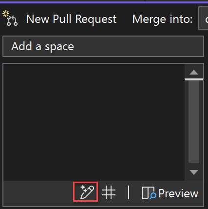 Captura de tela do ícone da caneta brilhante para solicitar que o GitHub Copilot gere uma descrição de RP.