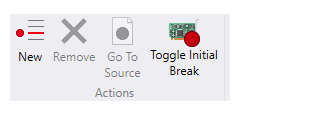 Captura de ecrã do menu Pontos de interrupção no WinDbg.