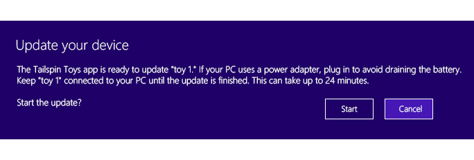 Os aplicativos de dispositivo da Windows Store podem executar atualizações de dispositivo, como atualizações de firmware, em segundo plano.
