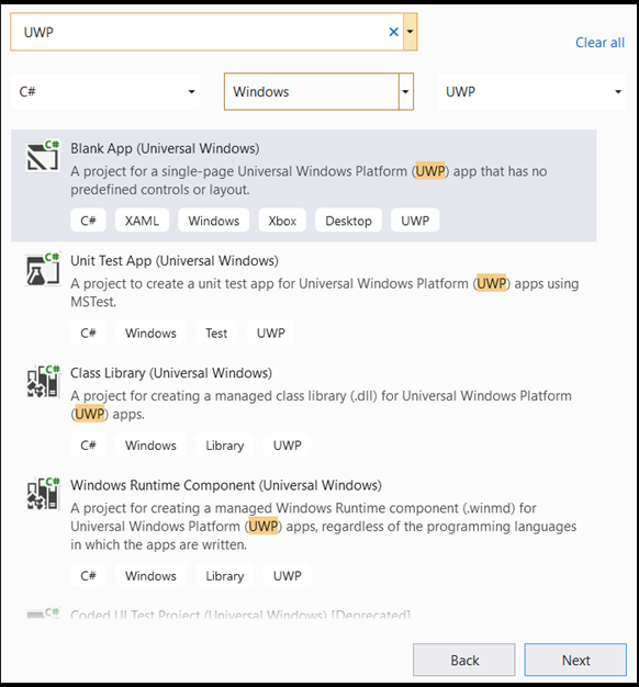 Criar novo aplicativo UWP