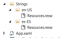 Pastas de strings de recursos em inglês e espanhol