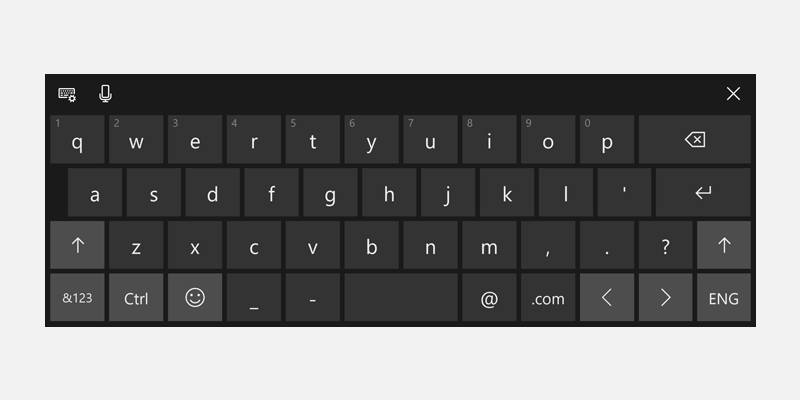 teclado de toque do Windows para endereços de e-mail