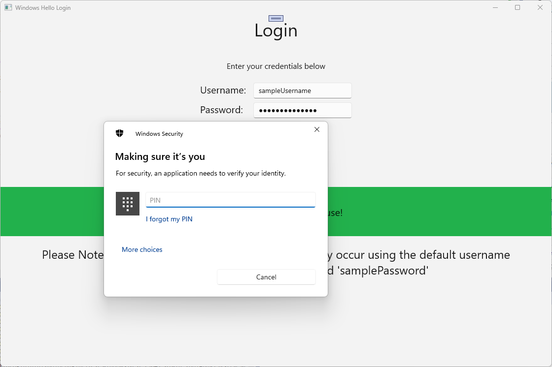 Uma captura de ecrã do ecrã de login Windows Hello