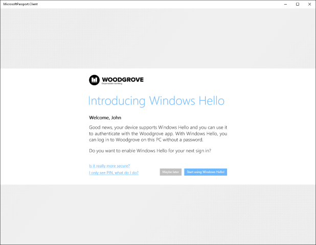 Uma captura de ecrã da interface de utilizador do Windows Hello