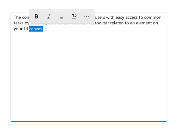 Um submenu da barra de comandos de texto recolhido