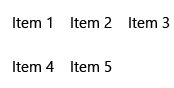 Captura de ecrã de uma vista de grelha simples que apresenta uma lista horizontal de itens.