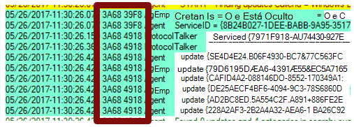 IDs de thread e processo do Windows Update.