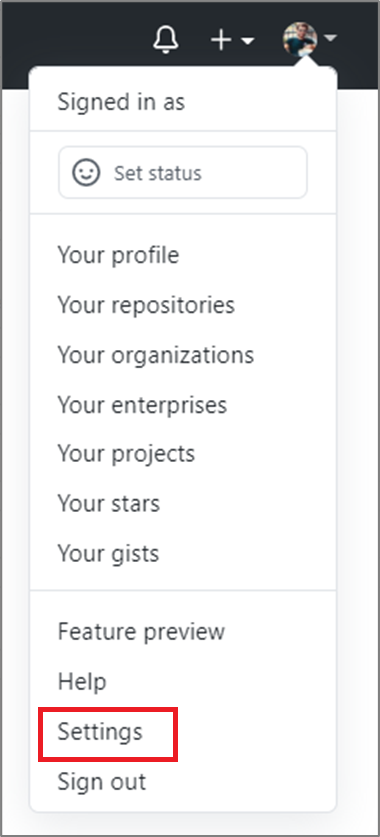 Öppna inställningar för GitHub