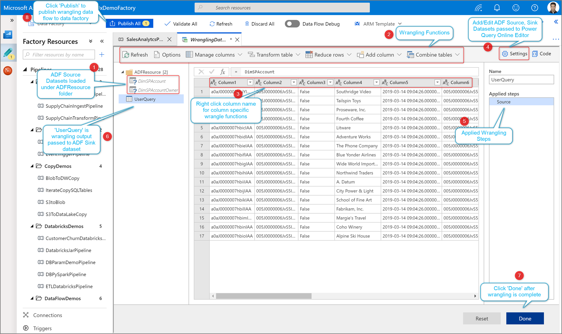 Screenshot som visar processen för att skapa din datahantering i Power Query.