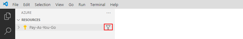 Skärmbild som visar Azure-fönstret med prenumerationer och vald filterikon.