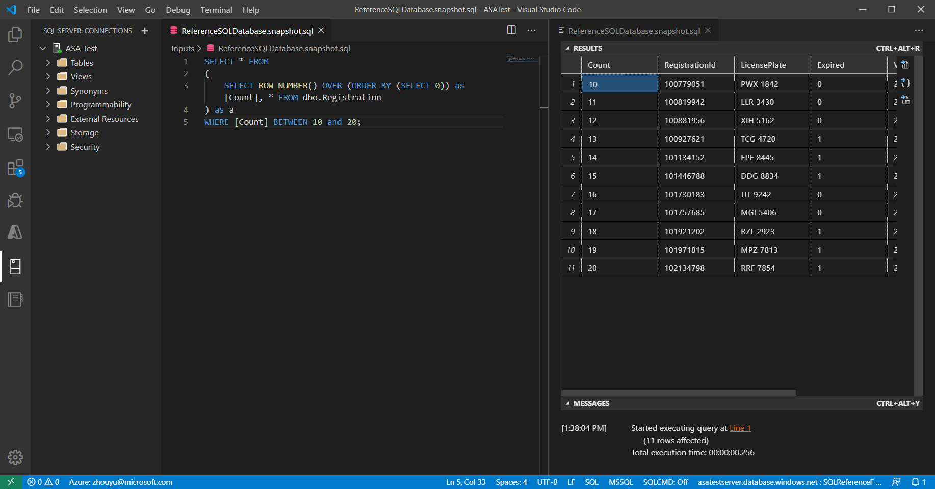 Skärmdump av sökresultaten i en flik för Visual Studio Code-redigeraren.