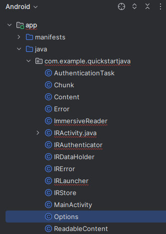 Skärmbild av Alternativ Java-klassfil.