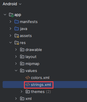 Skärmbild av xml-filen för appens strängar.