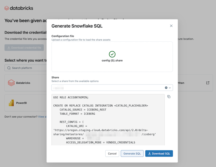 Generera SQL-kommando för Snowflake