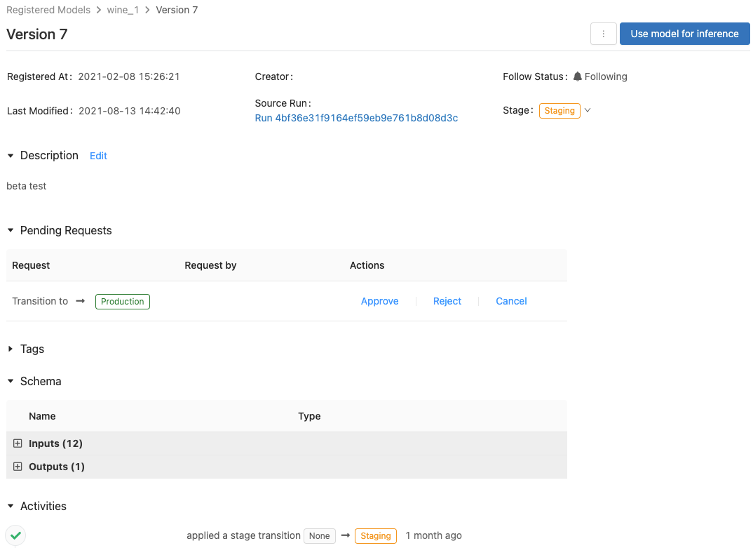 MLflow 2.x modellversionssida