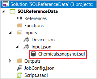 SQL CodeBehind-filen Chemicals.snapshot.sql är markerad.