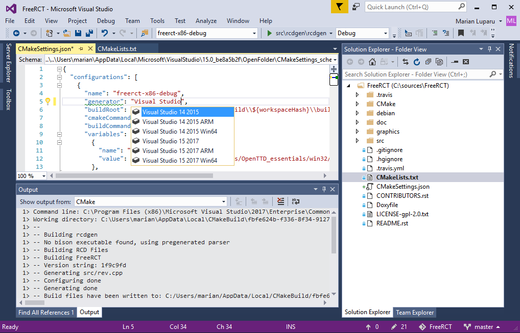 CMake Öppna mapp.