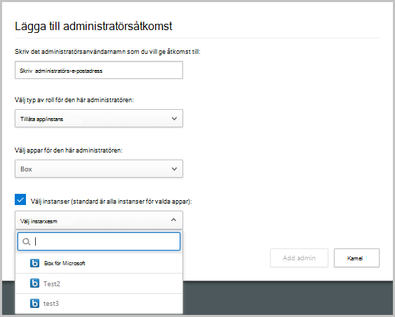 Skärmbild som visar dialogrutan Lägg till användare för att lägga till ytterligare administratörer i Defender for Cloud Apps.