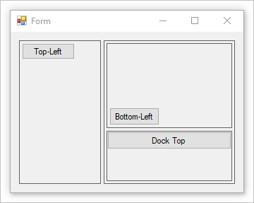 Ett Windows-formulär med en kapslad delad container.