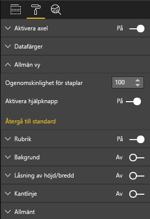 Skärmbild av fönstret Visualiseringar i Power BI, som visar det nya alternativet Aktivera hjälpknapp.