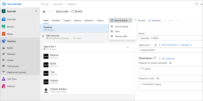 Sidan för Azure DevOps-byggen