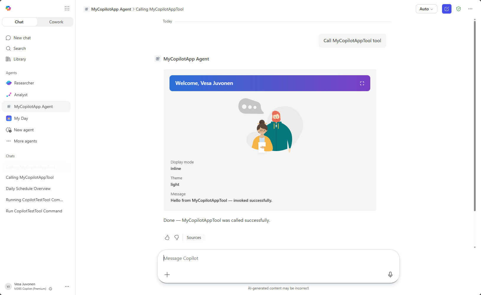 The Copilot component rendered inline in the conversation